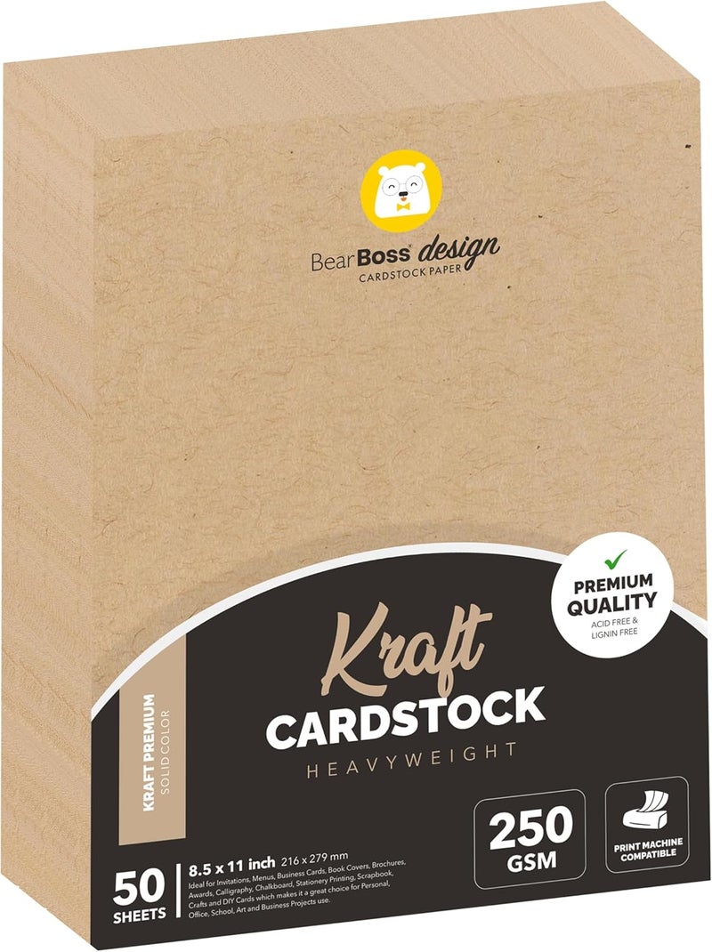 BearBoss Kraft Cardstock Thick Paper 50 Sheets, 8.5" x 11" Heavyweight 92lb Cover Card Stock for Crafts and DIY Cards Making - Image 1